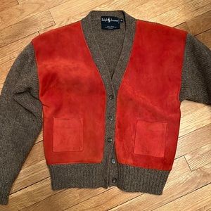 Vintage Polo Ralph Lauren Suede Cashmere Cardigan Sweater